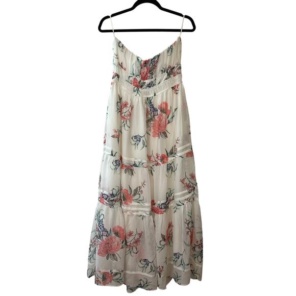 Anthropologie Somerset Strapless Floral Chiffon Midi Dress NWT Size Large - Picture 4 of 10